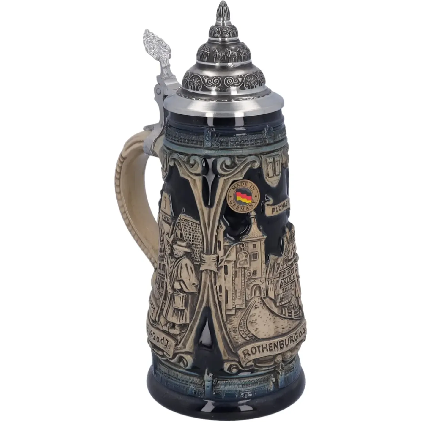 Käthe Wohlfahrt Bierkrug Mit Zinndeckel "Rothenburg Mit Ritter", 0,5L Best