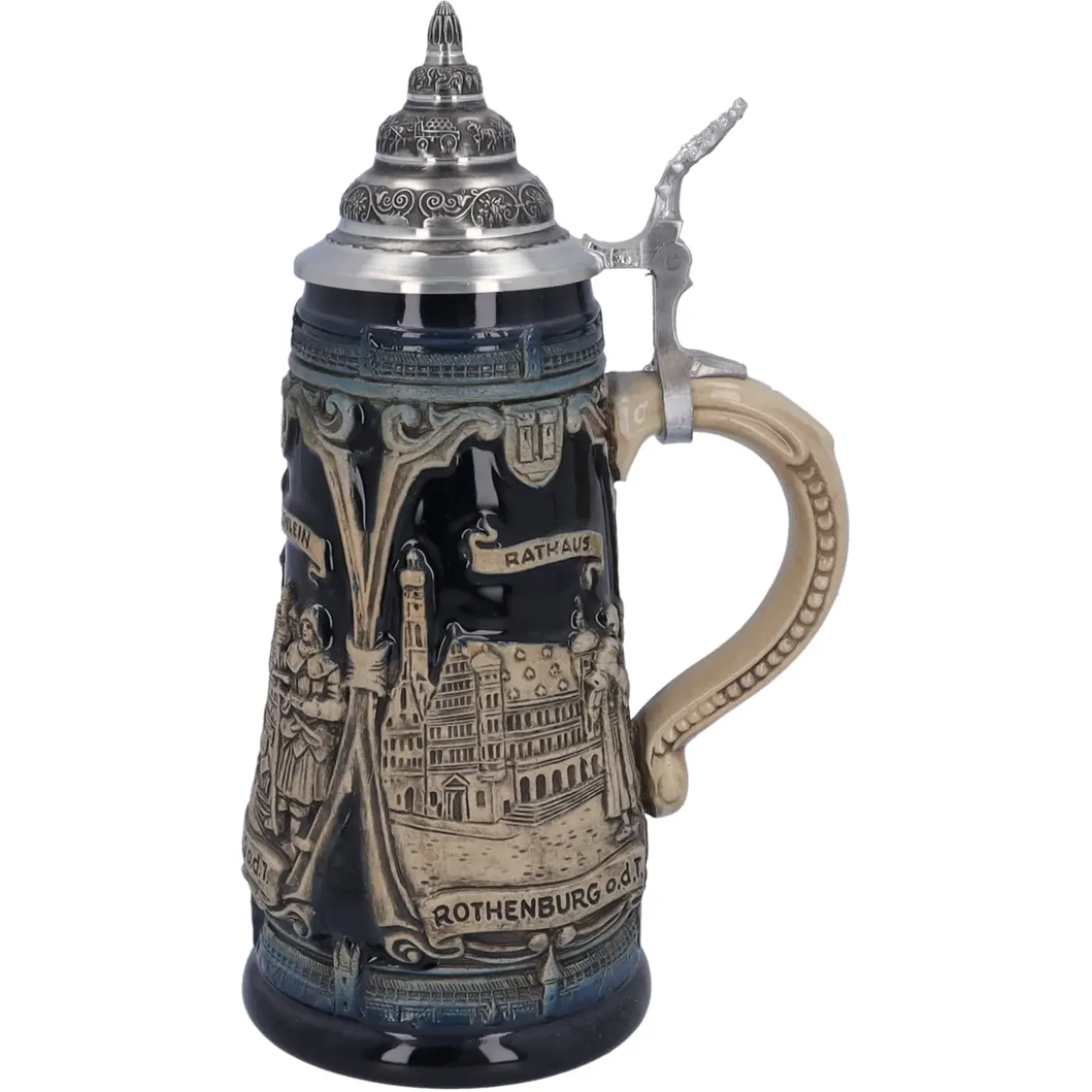 Käthe Wohlfahrt Bierkrug Mit Zinndeckel "Rothenburg Mit Ritter", 0,5L Best