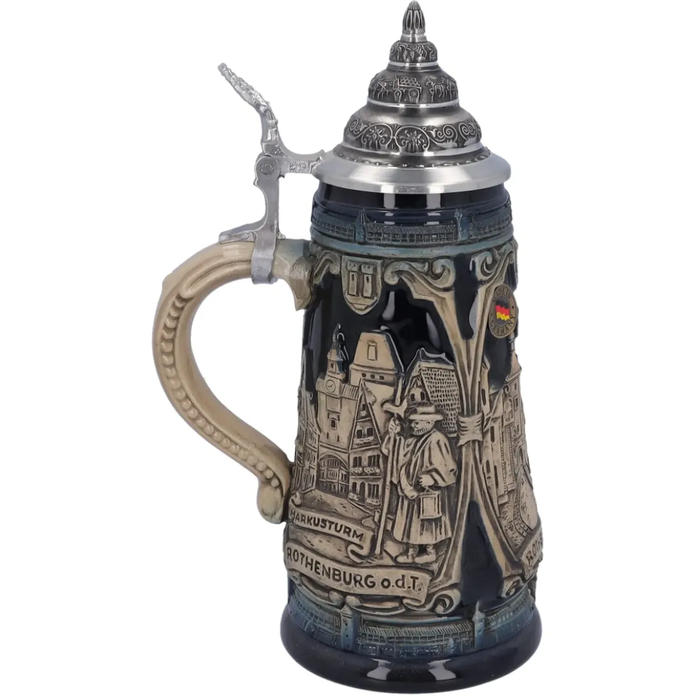 Käthe Wohlfahrt Bierkrug Mit Zinndeckel "Rothenburg Mit Ritter", 0,5L Best