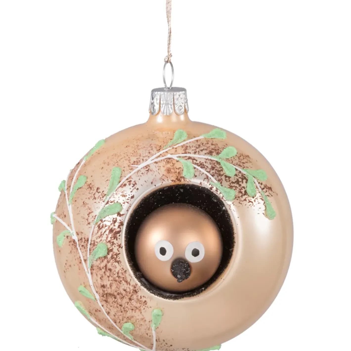 Käthe Wohlfahrt Glaskugel Beige Mit Vogel, 8 Cm New