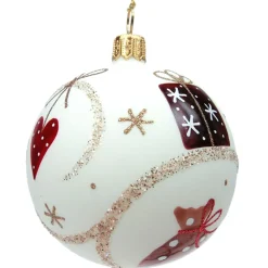 Käthe Wohlfahrt Glaskugel Cremefarben Matt Mit Weihnachtlichen Motiven, 7 Cm New
