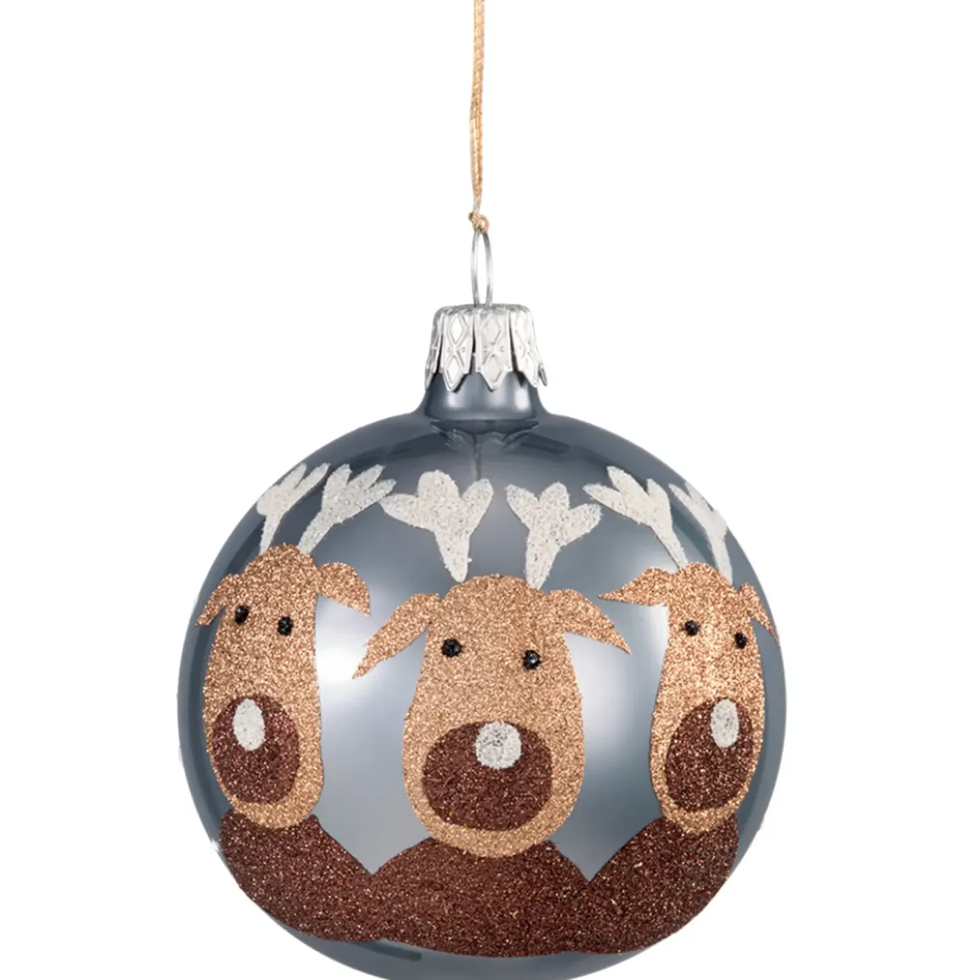 Käthe Wohlfahrt Glaskugel Grau Mit Elchen, 7 Cm