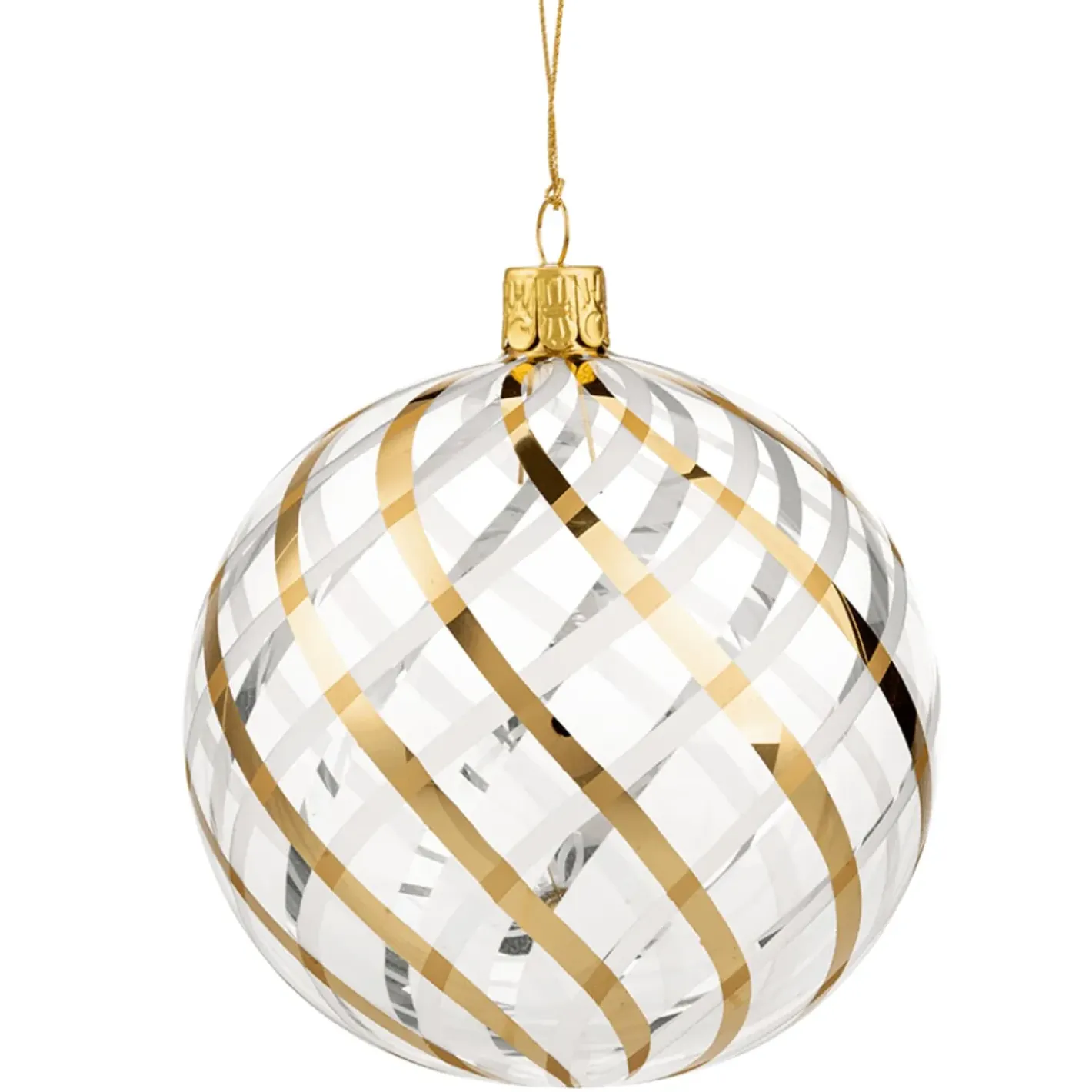 Käthe Wohlfahrt Glaskugel Klar Mit Gold-Weisem Netzdekor, 10 Cm New