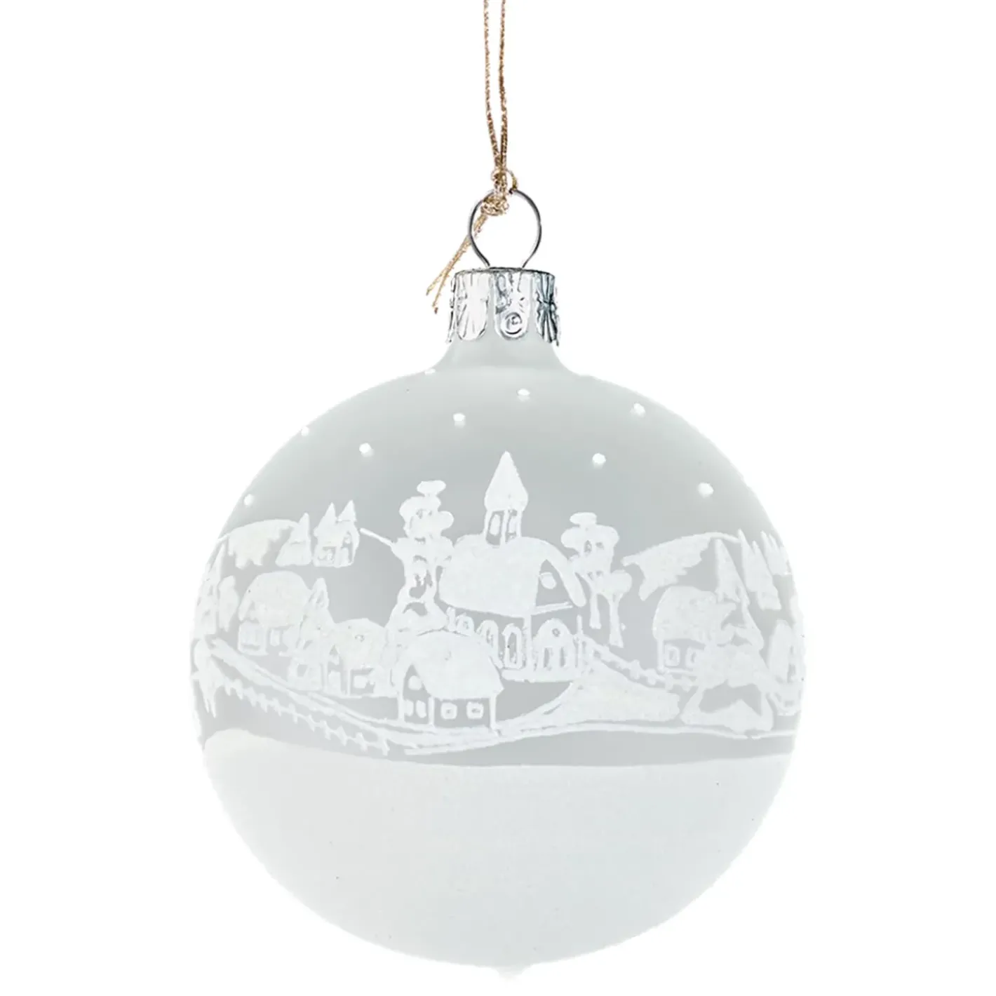 Käthe Wohlfahrt Glaskugel Weis Matt "Weihnachtsdorf", 7 Cm New
