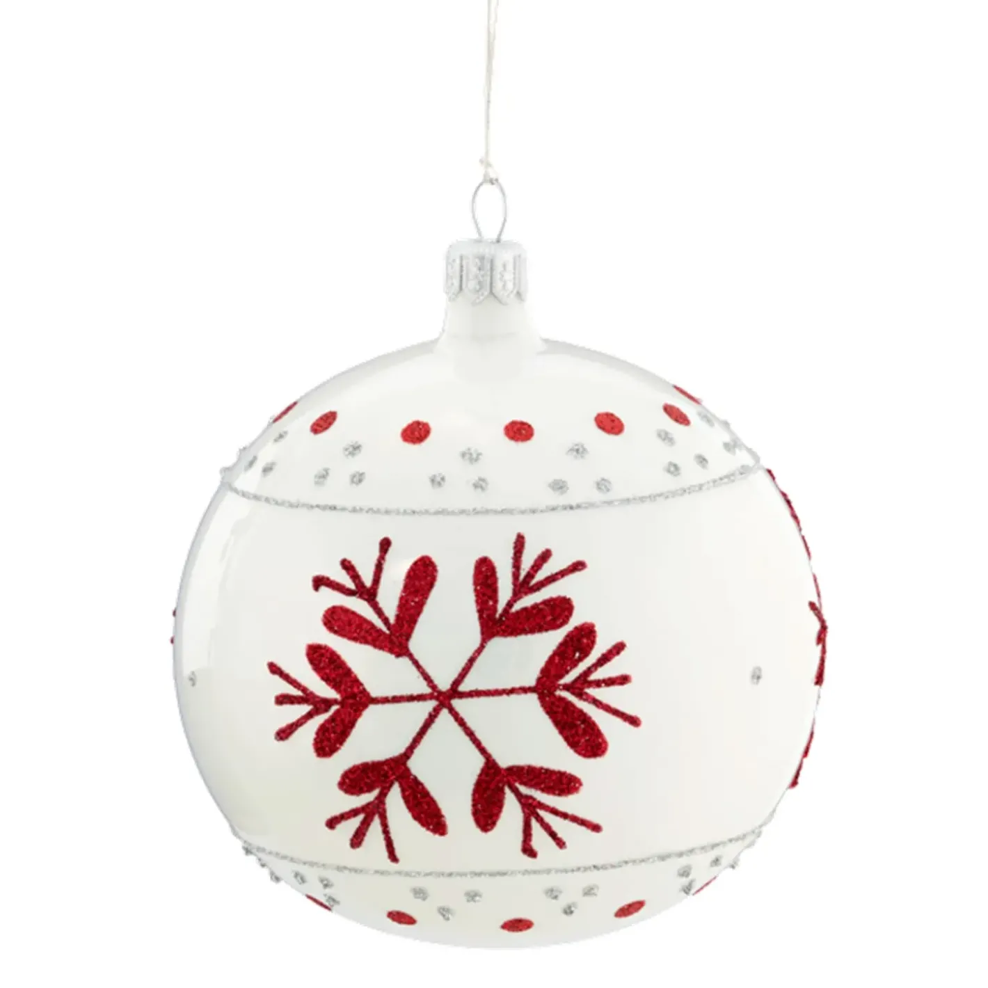 Käthe Wohlfahrt Glaskugel Weis Mit Roten Flocken, 10 Cm Best