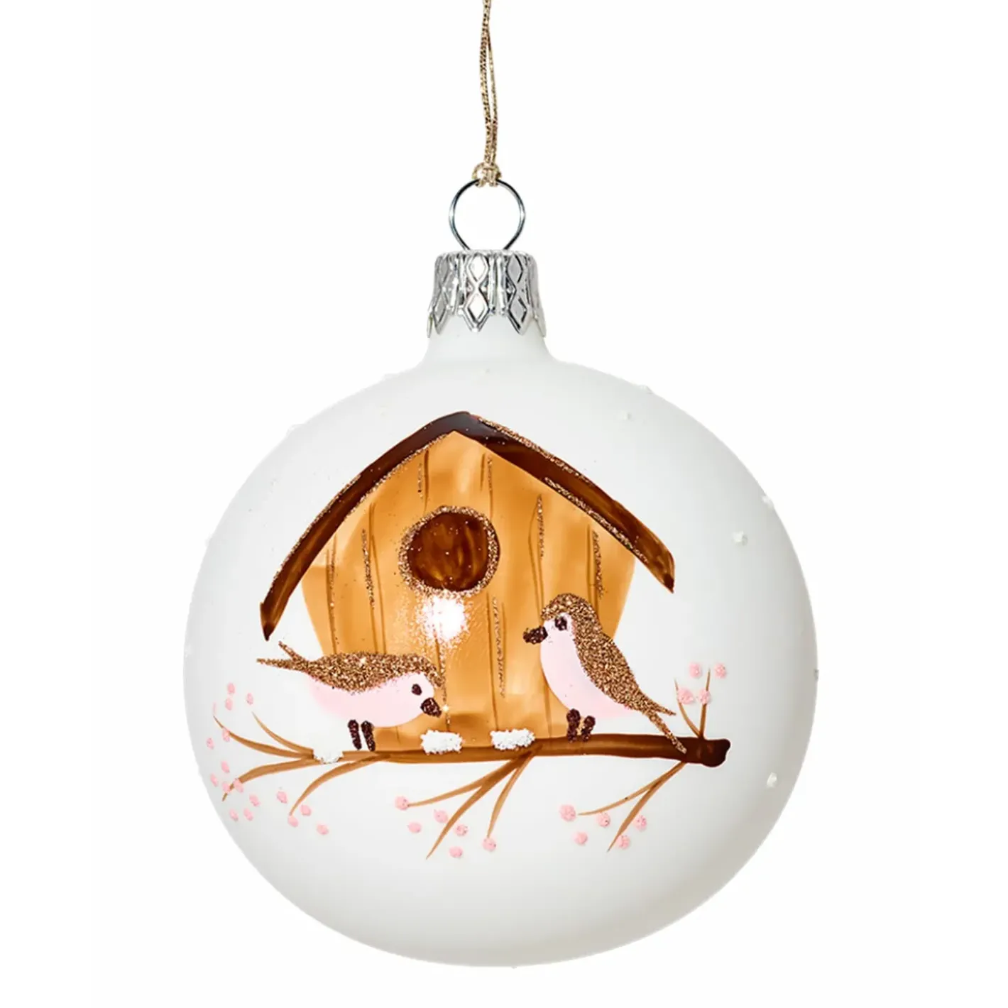 Käthe Wohlfahrt Glaskugel Weis Mit Vogelhauschen, 7Cm New