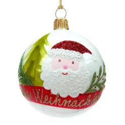 Käthe Wohlfahrt Glaskugel Weis Mit Weihnachtsmann, 7 Cm New