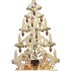 RATAGS Holzdesign Schwibbögen "Tanne Rehe An Der Futterkrippe", 230V Mit Usb A-Anschluss New