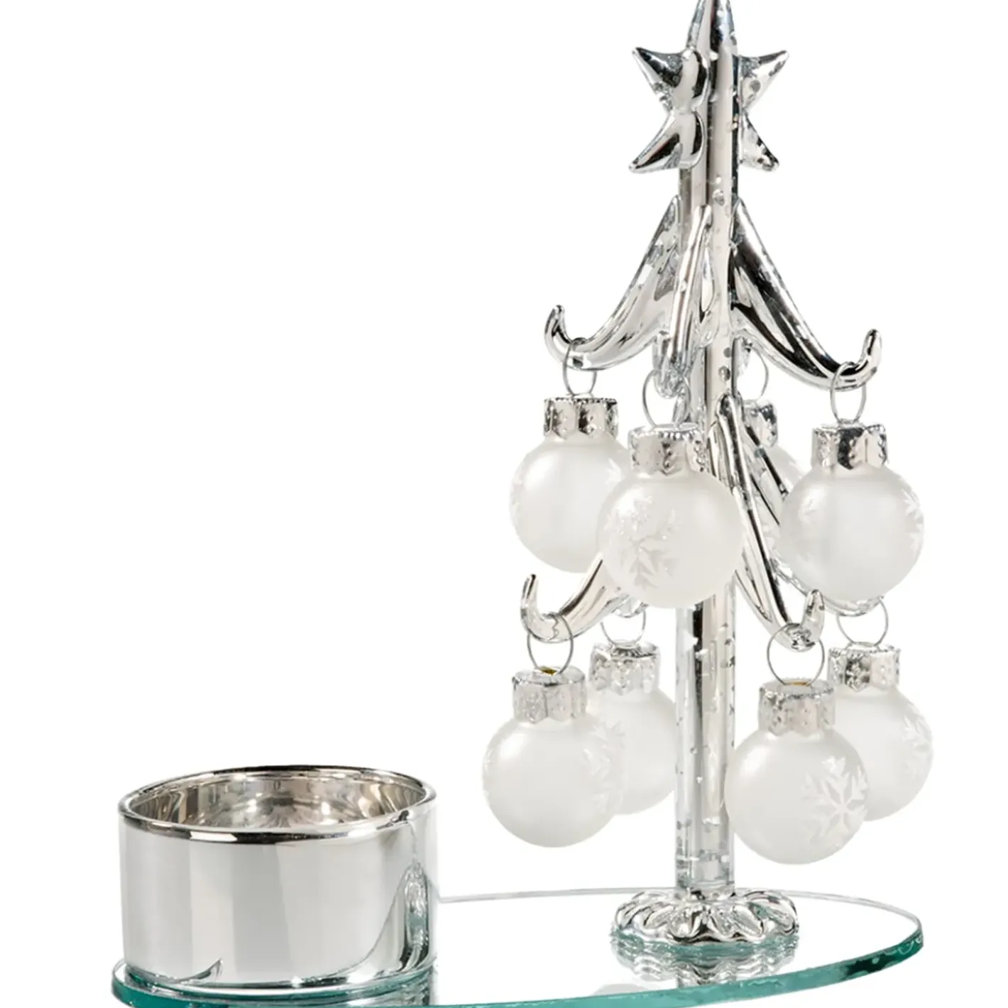 Käthe Wohlfahrt Teelichthalter Glasbaum Mit Weisen Kugeln, Silber New