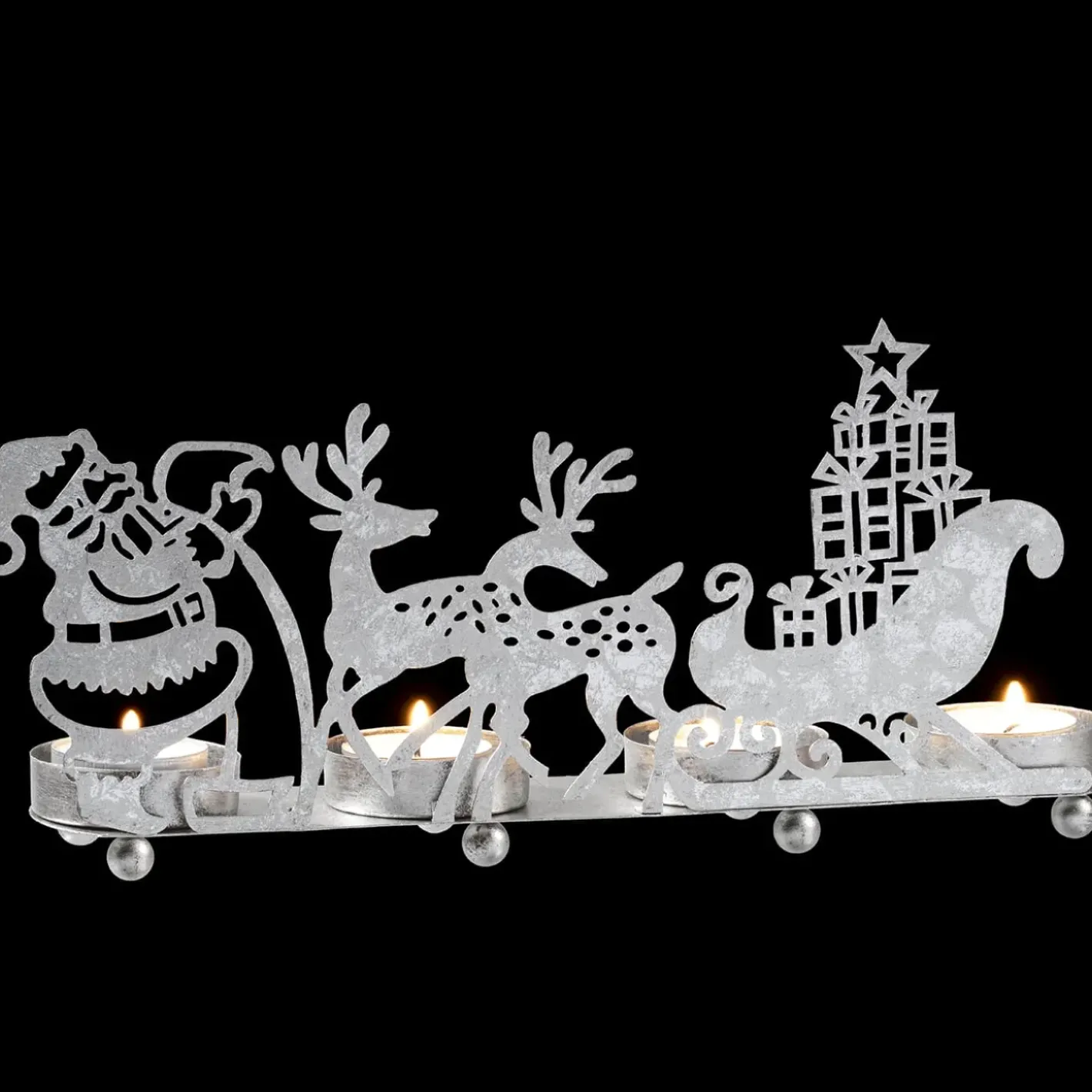 Käthe Wohlfahrt Teelichthalter "Rentierschlitten", Silber New